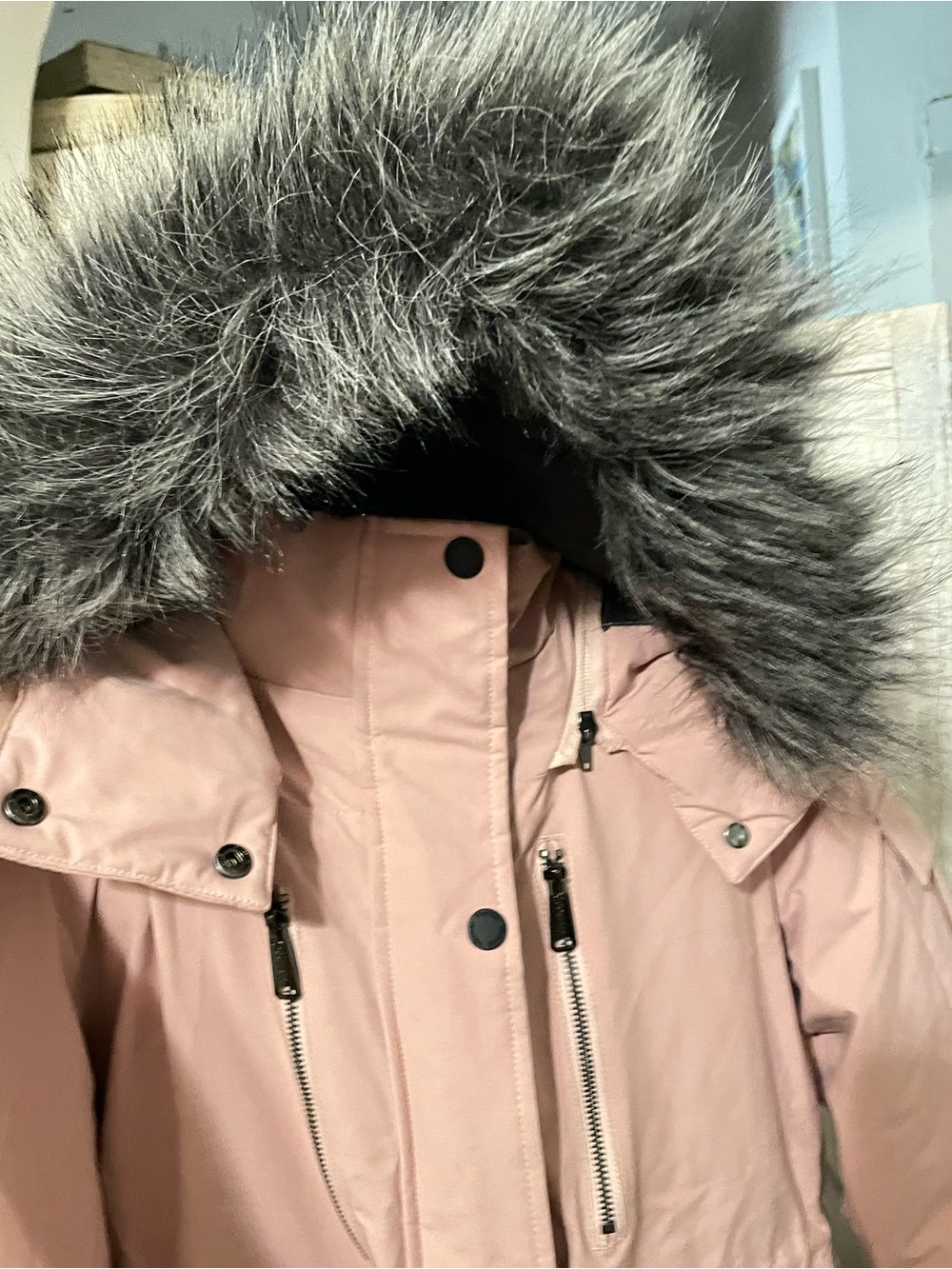 Women's Dusty Pink Insulated Parka with Fur-Trim Hood - Picture 2 of 4